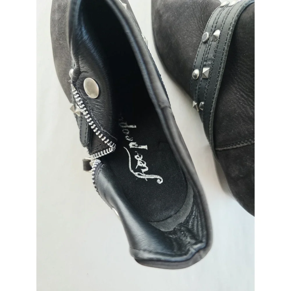 Free People Chesa Black Suede Leather Studded Low Bootie Size 37 US 7 NEW Grunge